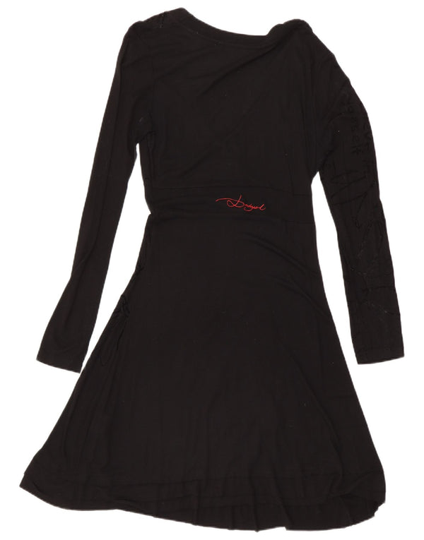 Desigual Kvinders Grafisk Langærmet A-Line Kjole UK 14 Large Black Floral
