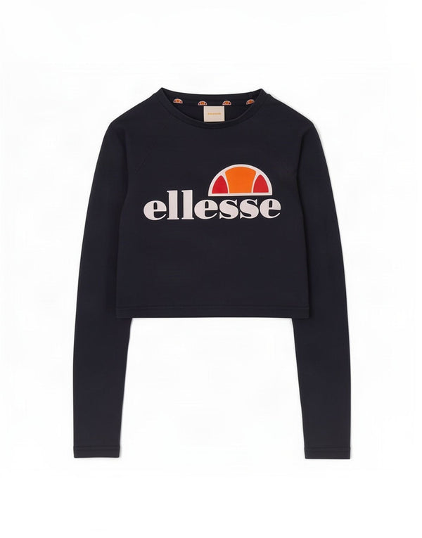 Ellesse Dame Grafisk Top Langærmet UK 8 Small Navy Blue Colourblock