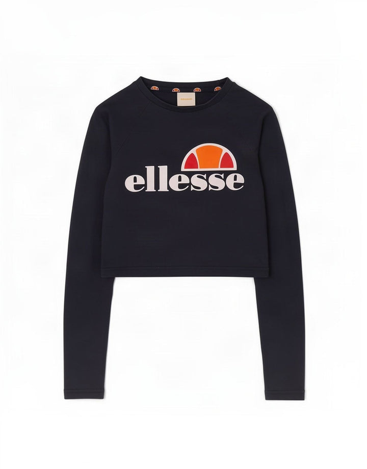 Ellesse Dame Grafisk Top Langærmet UK 8 Small Navy Blue Colourblock