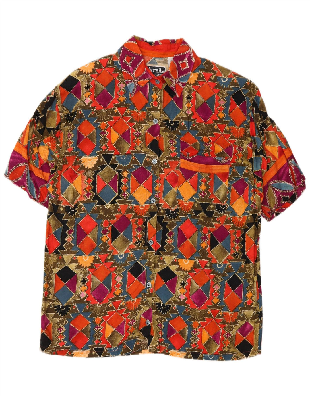 Vintage kortærmet skjorte til kvinder UK 14 Medium Flerfarvet Geometrisk