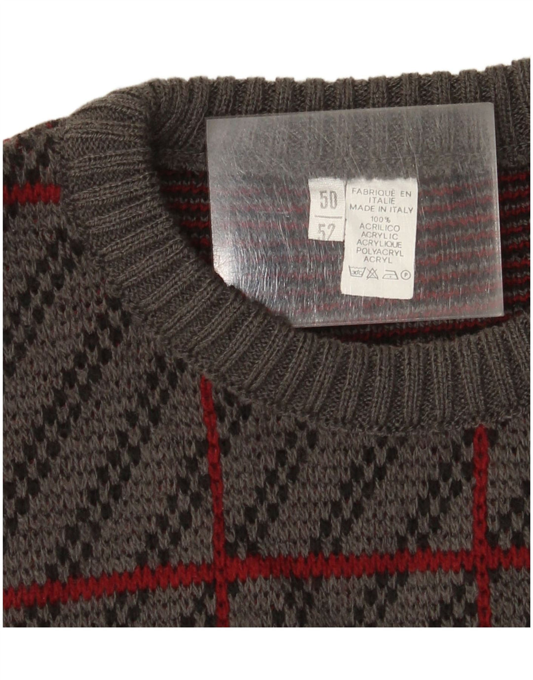 Vintage Herre Crew Neck Jumper Sweater IT 50 Medium Grey Plaid akryl