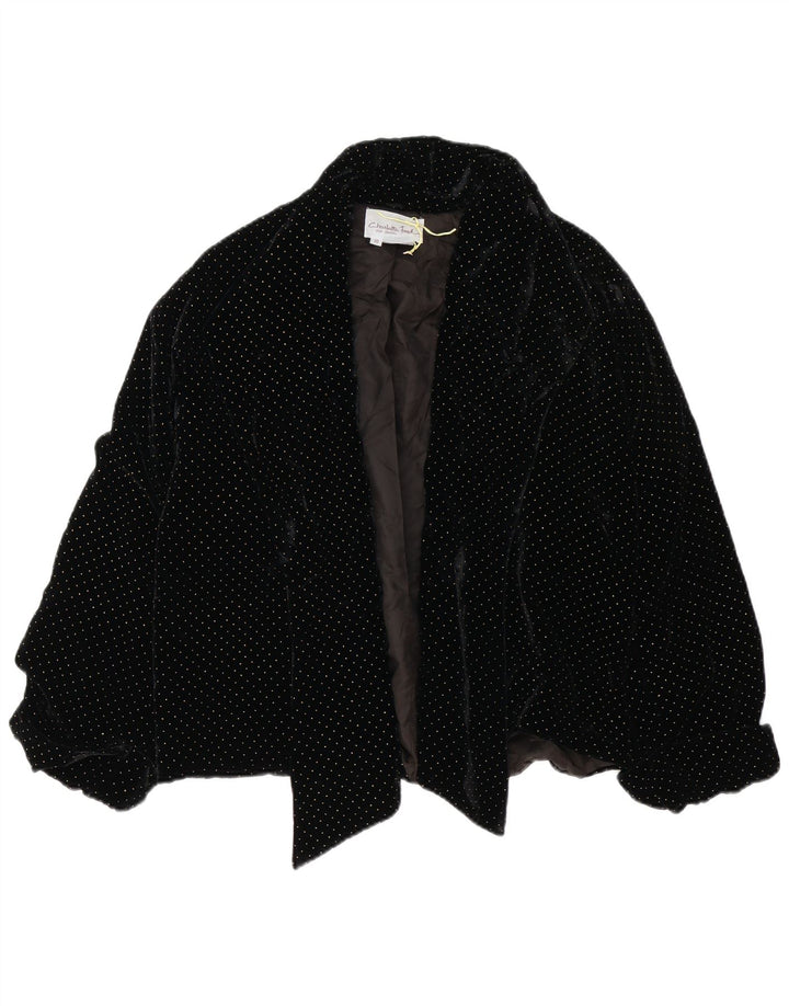 Vintage Dame Oversized Velvet Bomber Jacket UK 10 Small Black Spotted