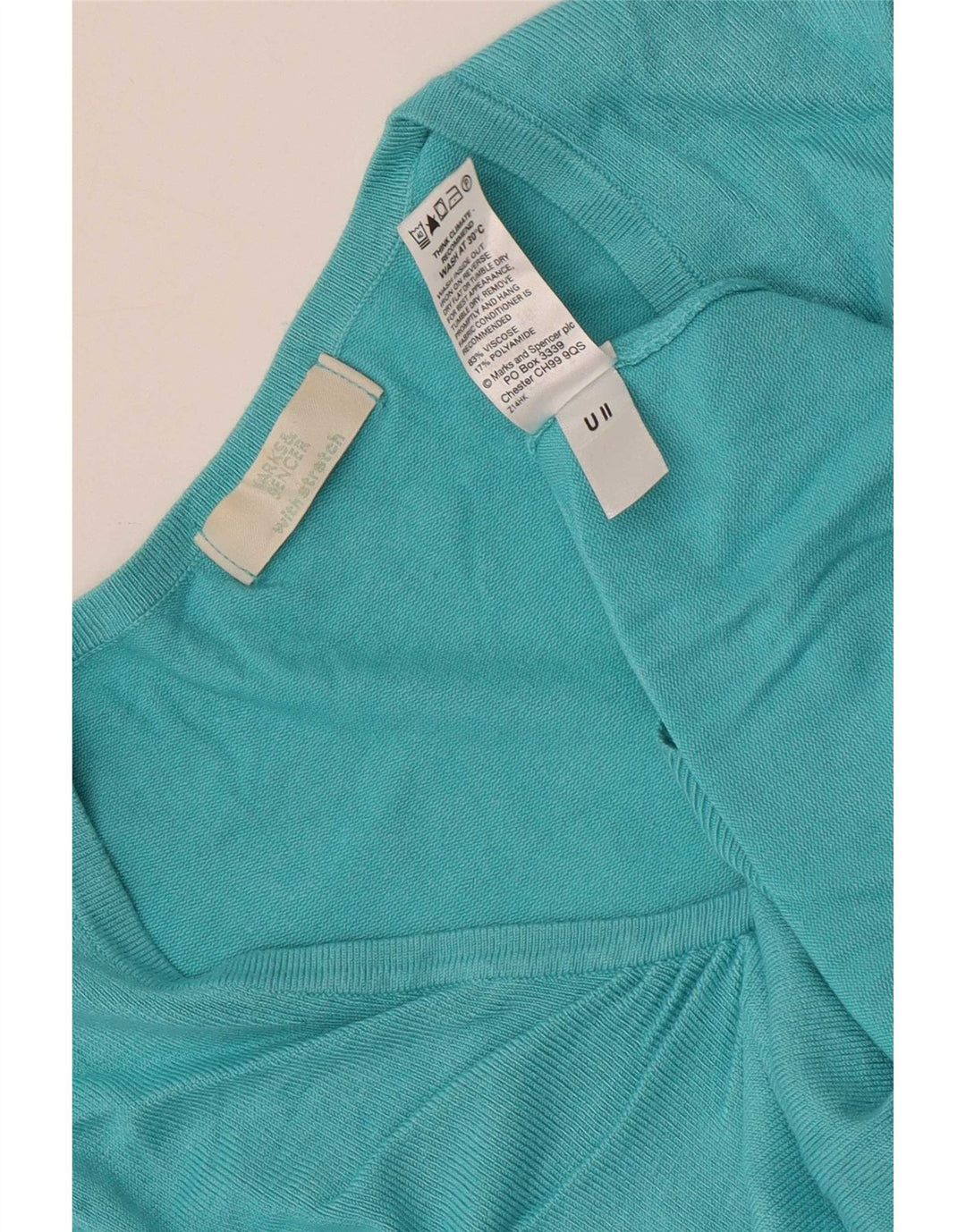 Marks & Spencer Dame V-hals sweater UK 16 Stor turkis