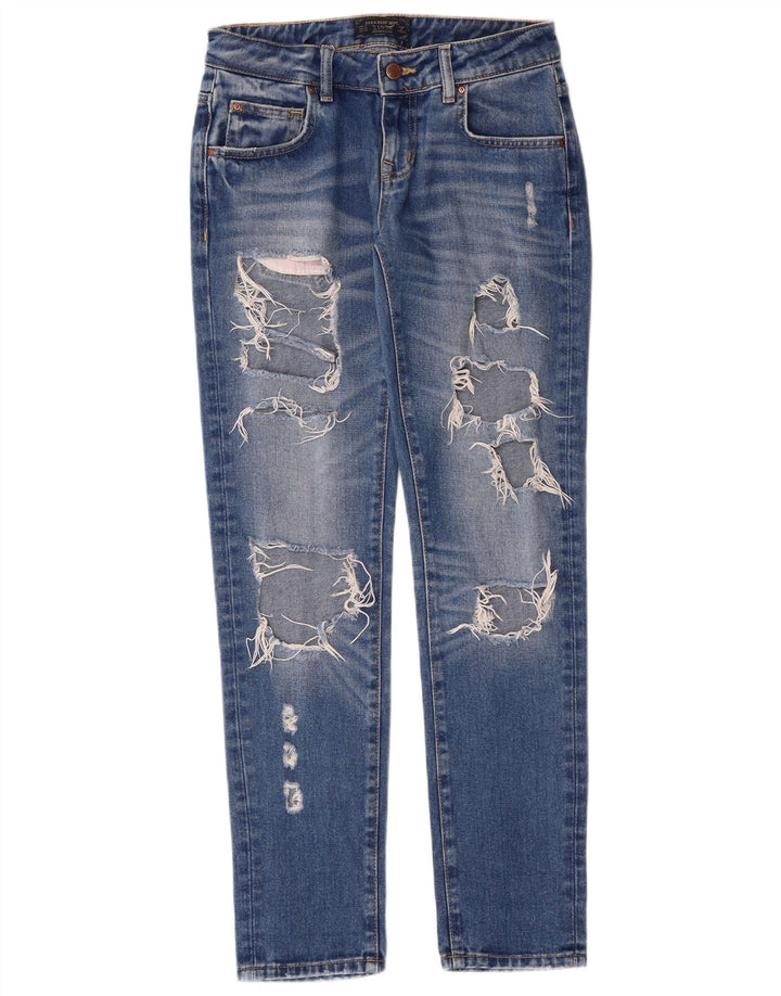 Zara Dame Distressed Tapered Jeans EU 34 2XS W24 L30 Blue Grunge