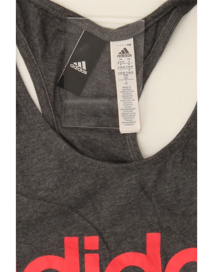 ADIDAS Womens Graphic Vest Top UK 8/10 Small Grey Cotton Vintage Adidas and Second-Hand Adidas from Messina Hembry 