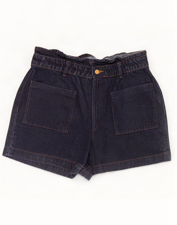 Zara Dame High Waist denim Shorts EU 42 Large W32 Navy Blue