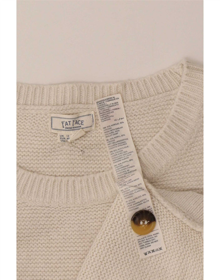 Fat Face Dame Boat Neck Jumper Sweater UK 12 Medium White Acryl