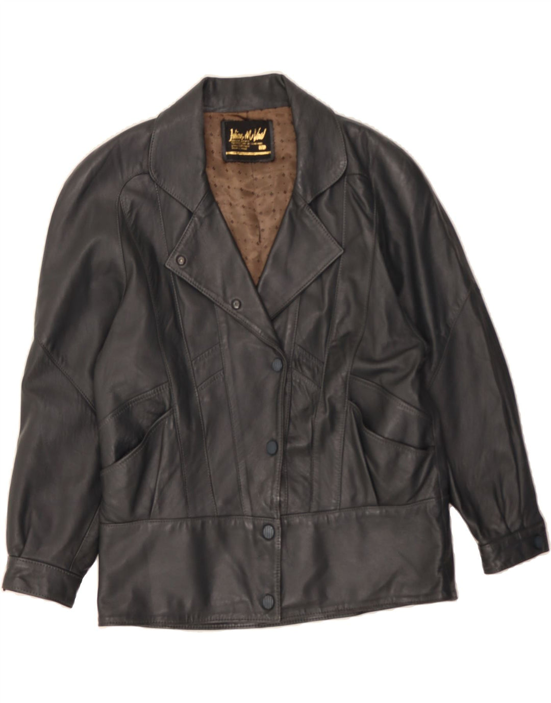 JULIAN VARD Womens Leather Jacket UK 14 Medium Black Leather Vintage Julian Vard and Second-Hand Julian Vard from Messina Hembry 
