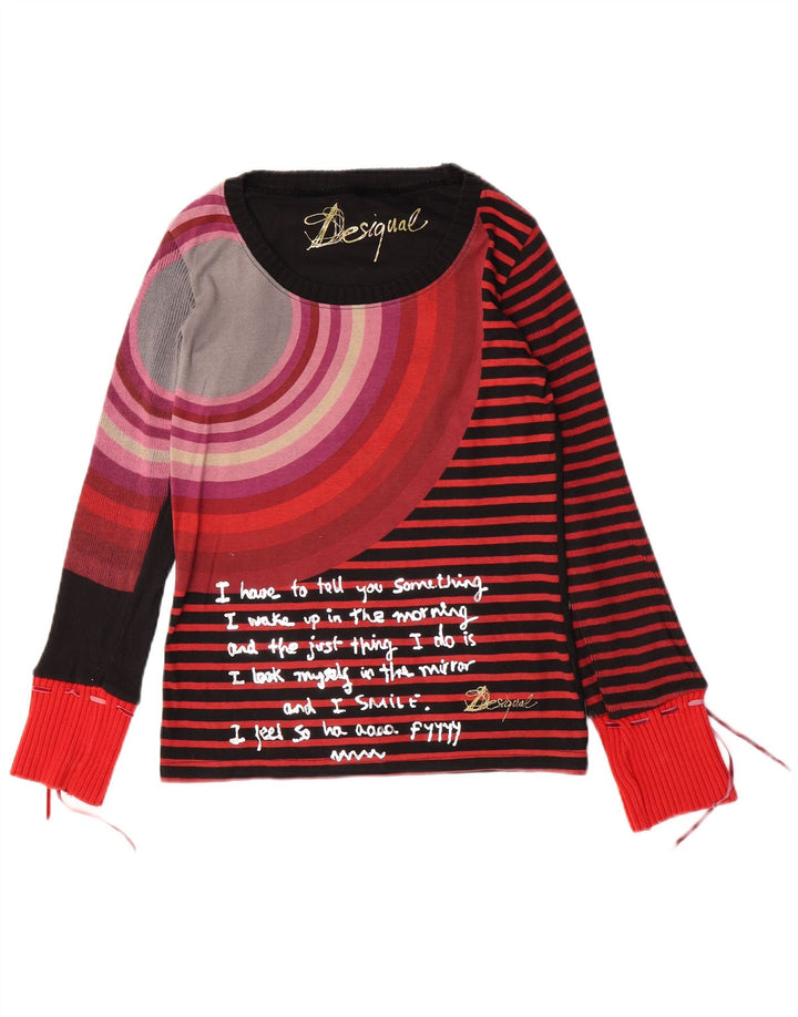 Desigual Dame Grafisk Top Langærmet UK 14 Stor Sort Stribet
