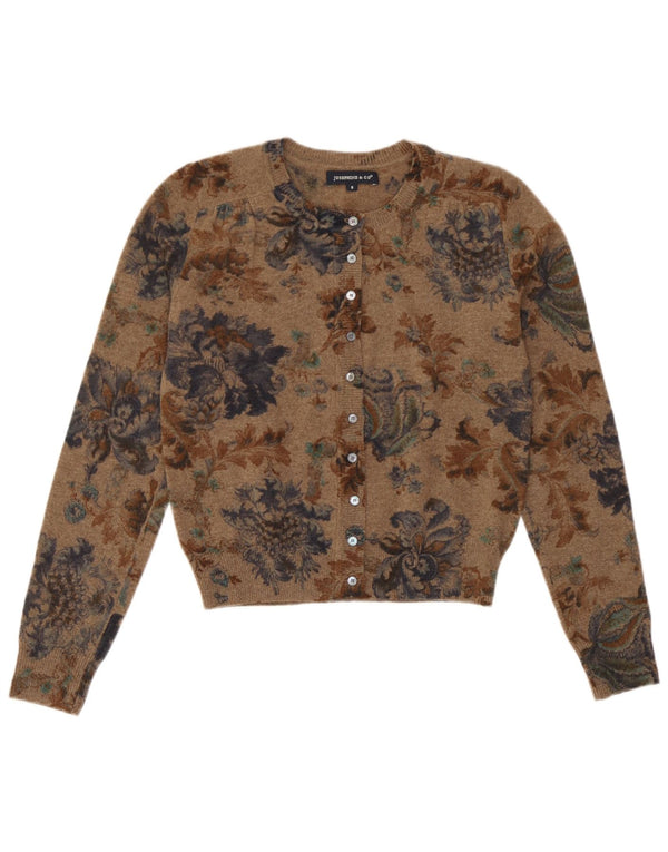 Josephine Womens Crop Cardigan Sweater UK 10 Small Brown Floral New Wool
