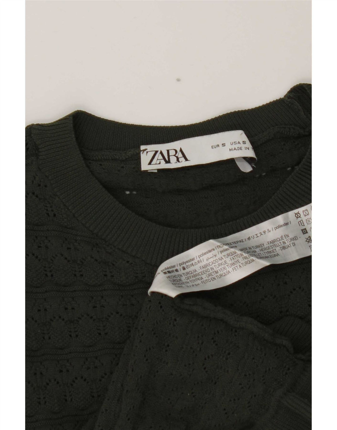 Zara Womens Crop Ruffle Front Top Langærmet UK 8 Small Khaki Polyester