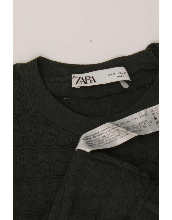 Zara Womens Crop Ruffle Front Top Langærmet UK 8 Small Khaki Polyester