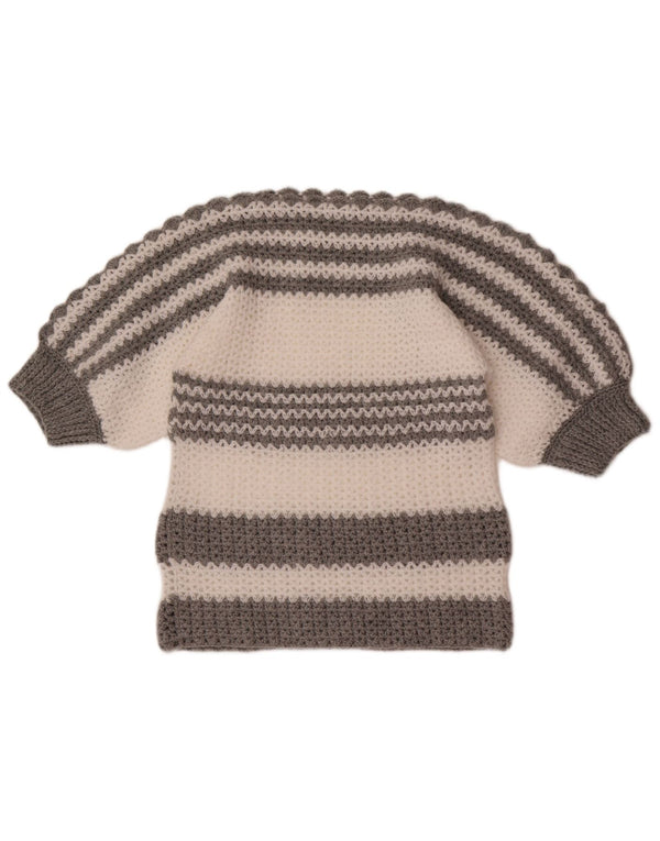 Vintage Dame Boat Neck Jumper Sweater UK 10 Small Grey Colourblock