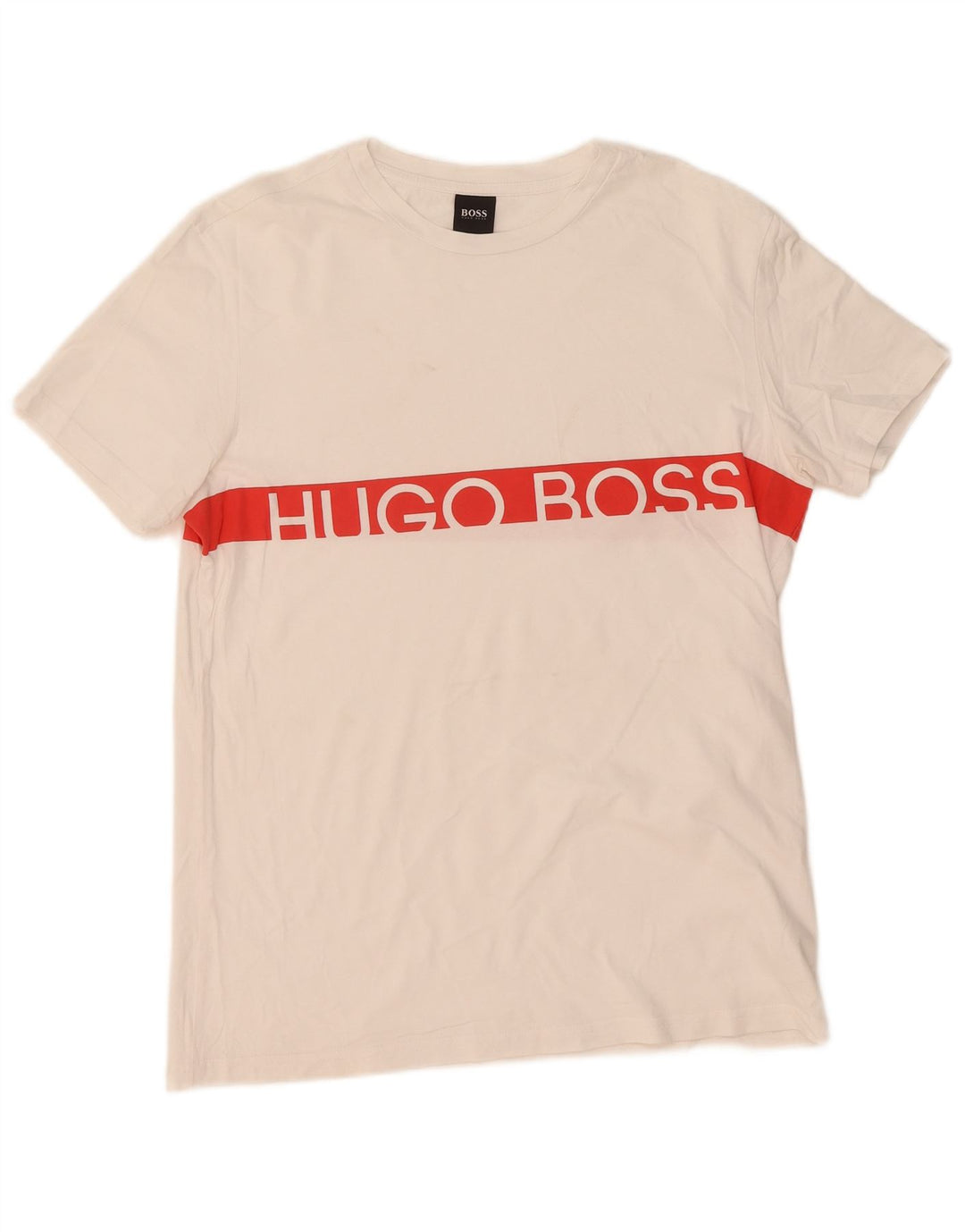 HUGO BOSS Mens Graphic T-Shirt Top Medium White Colourblock Cotton