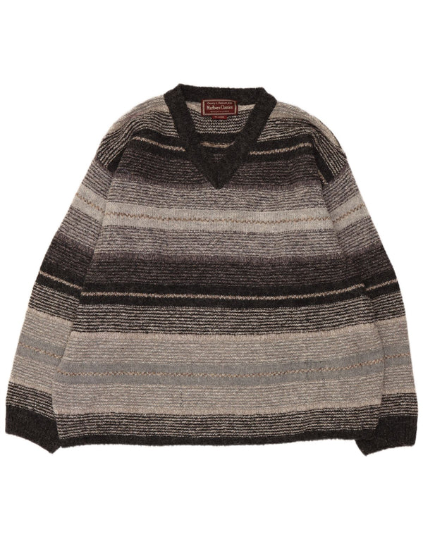 Marlboro Classics Herre V-hals sweater 2XL Grå Stribet Uld