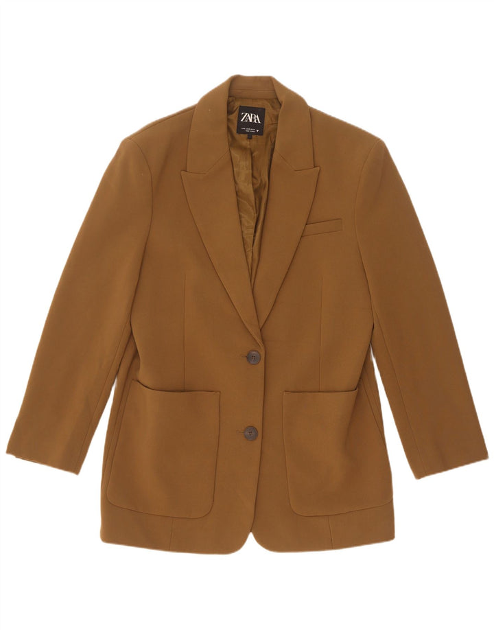 Zara Dame 2 Knapper Oversized Blazer Jacket UK 10 Small Brown Polyester