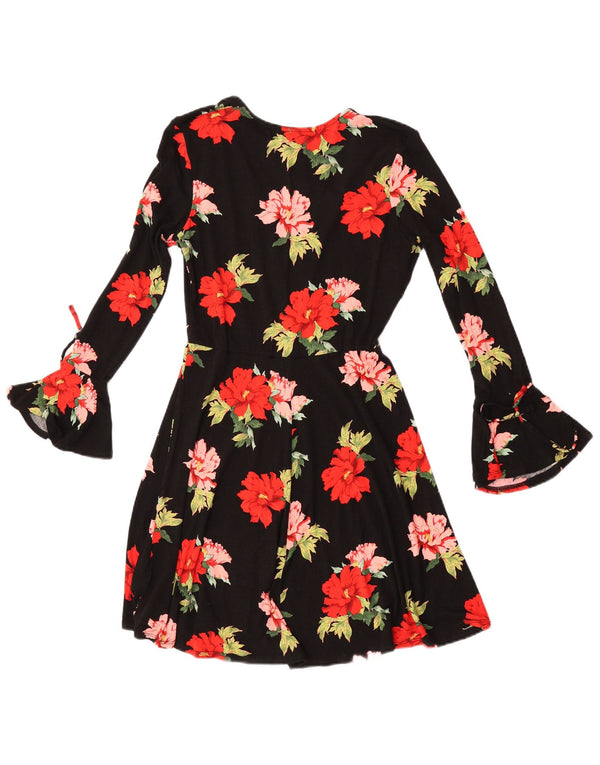 Topshop Dame Grafisk Langærmet A-Line Kjole UK 10 Small Black Floral