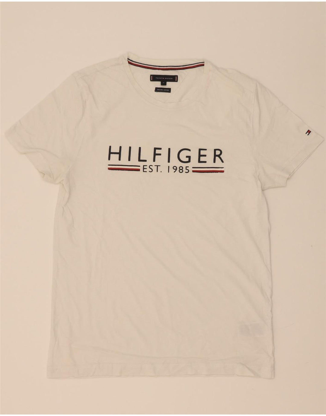 Tommy Hilfiger Herre grafisk T-shirt Top Medium Hvid Bomuld