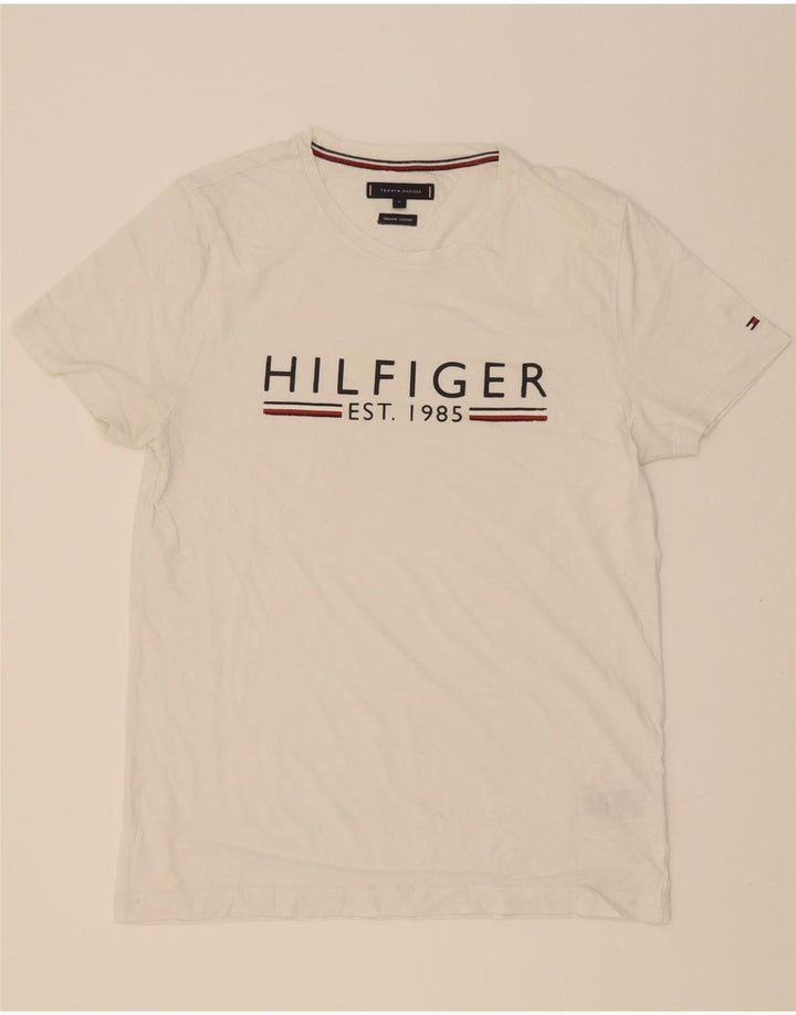 Tommy Hilfiger Herre grafisk T-shirt Top Medium Hvid Bomuld