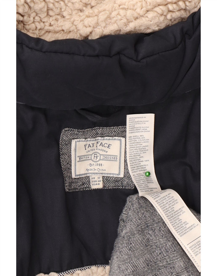 Fat Face Dame Hætte Sherpa Polstret Frakke UK 12 Medium Navy Blue Polyester