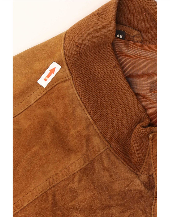 Vintage Bomberjakke til mænd IT 48 Medium Beige Læder