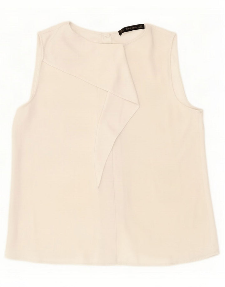 Zara Dame ærmeløs bluse Top UK 16 Large White