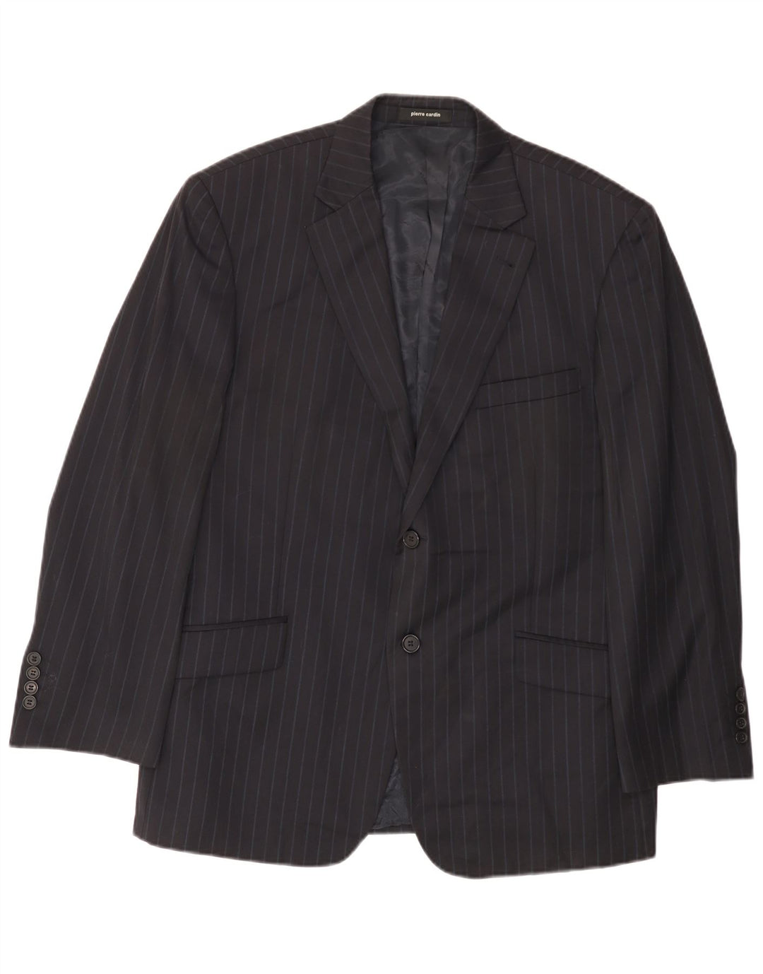 Pierre Cardin Herre 2 Button Blazer Jacket UK 44 2XL Navy Blue Pinstripe