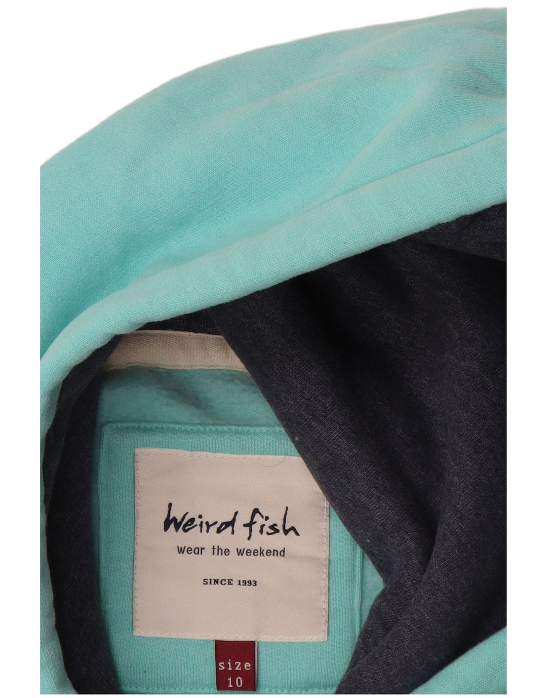 WEIRD FISH Grafisk hættetrøje til kvinder UK 10 Lille turkis bomuld