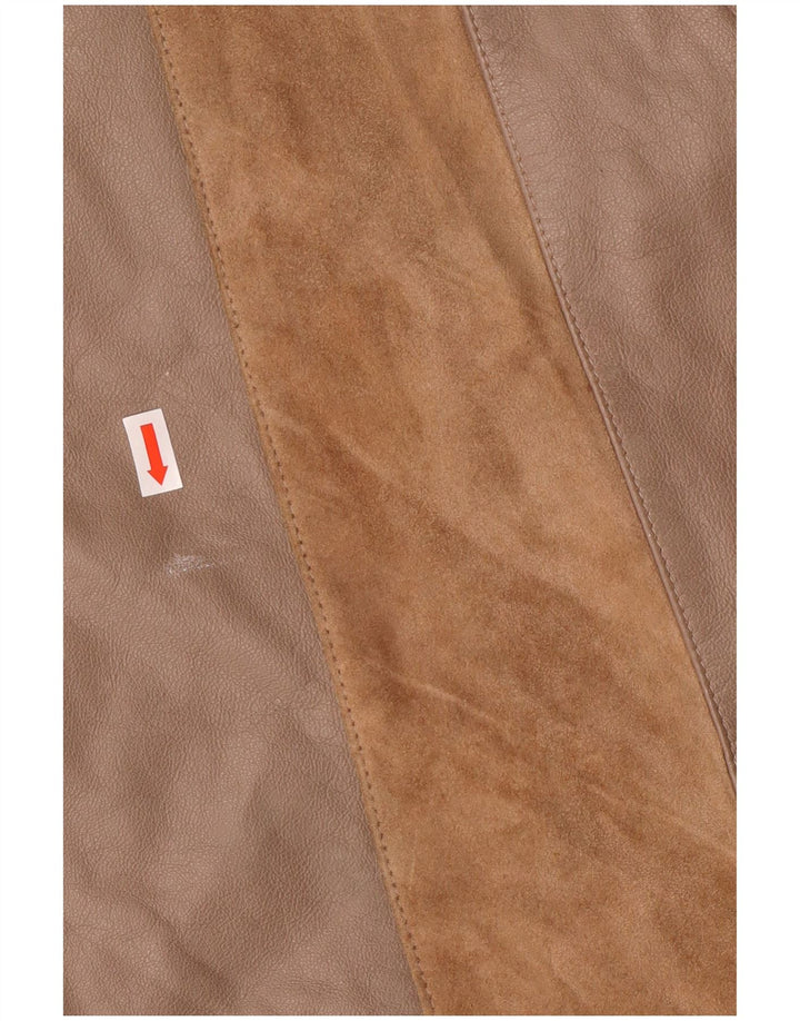 Norma Dame Loose Fit Læderfrakke UK 14 Medium Brun Stribet Klassisk