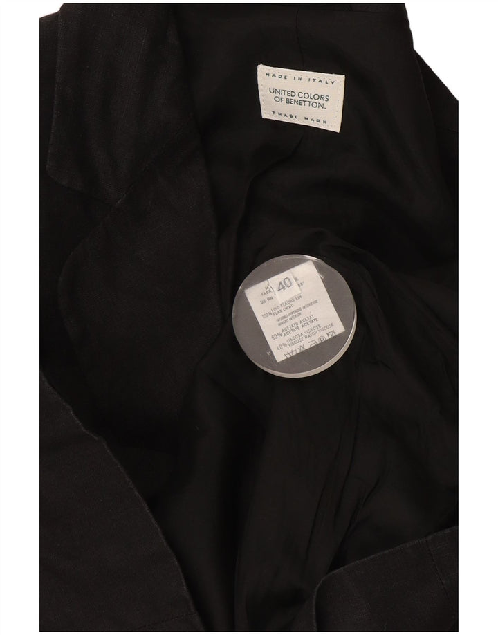 Benetton Dame 2 Button Blazer Jacket IT 40 Small Black Linen