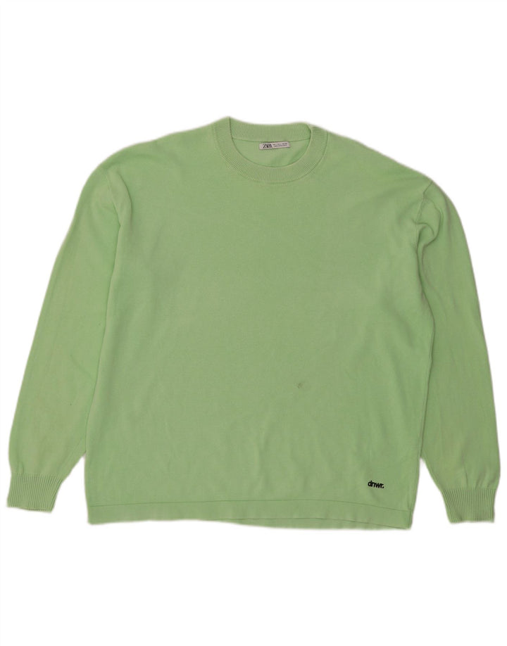 Zara Herre Jumper Sweater med rund hals Stor grøn bomuld