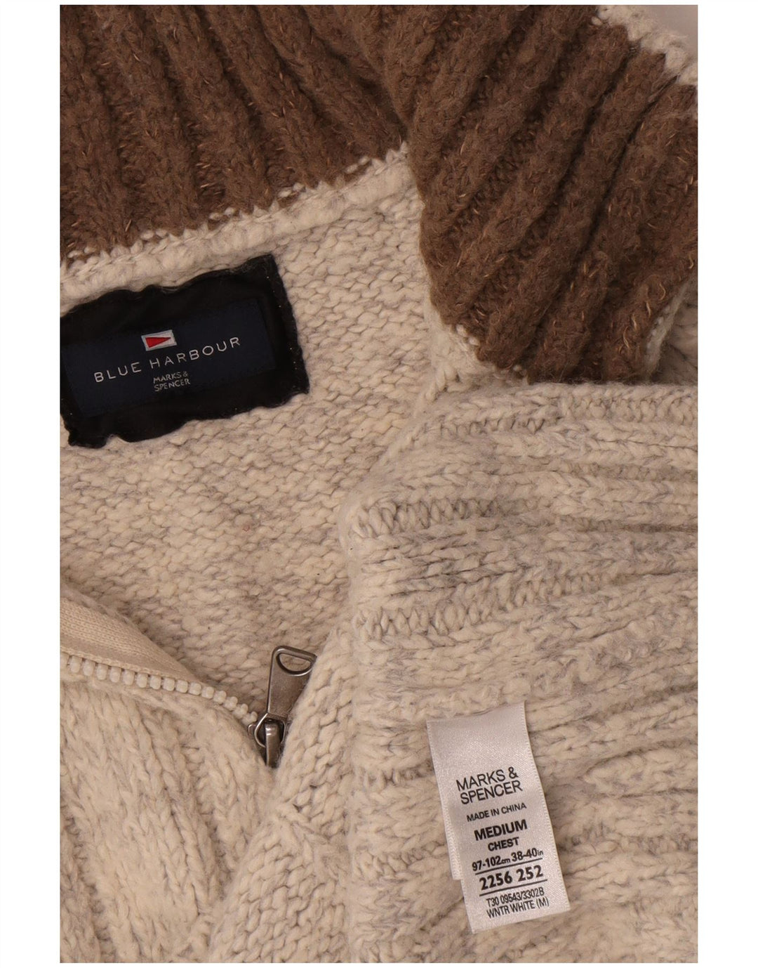 Marks & Spencer Herre Blue Harbor Zip Neck Jumper Sweater Medium Beige