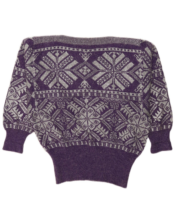 Oui Dame Oversized Boat Neck Jumper Sweater UK 14 Medium Purple Fair Isle