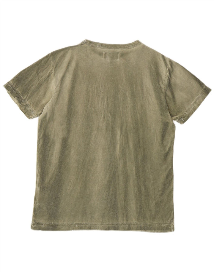Diesel Dame Grafisk T-Shirt Top UK 14 Stor Khaki Tie Dye Bomuld