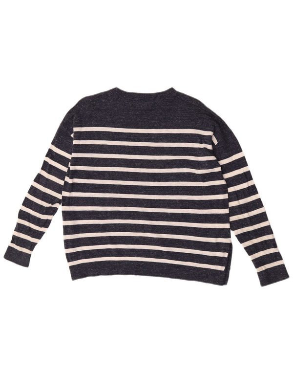 Fat Face Dame Boat Neck Jumper Sweater UK 12 Medium Navy Blue Striped