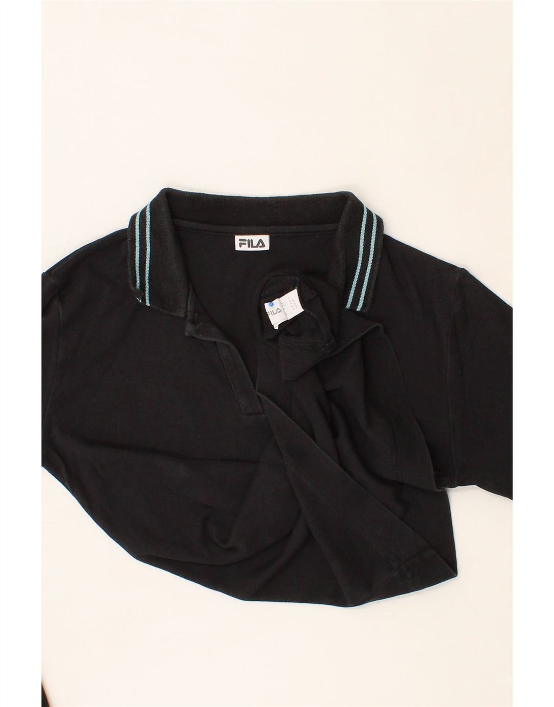 FILA Womens Long Sleeve Polo Shirt UK 12 Medium Black Cotton Vintage Fila and Second-Hand Fila from Messina Hembry 