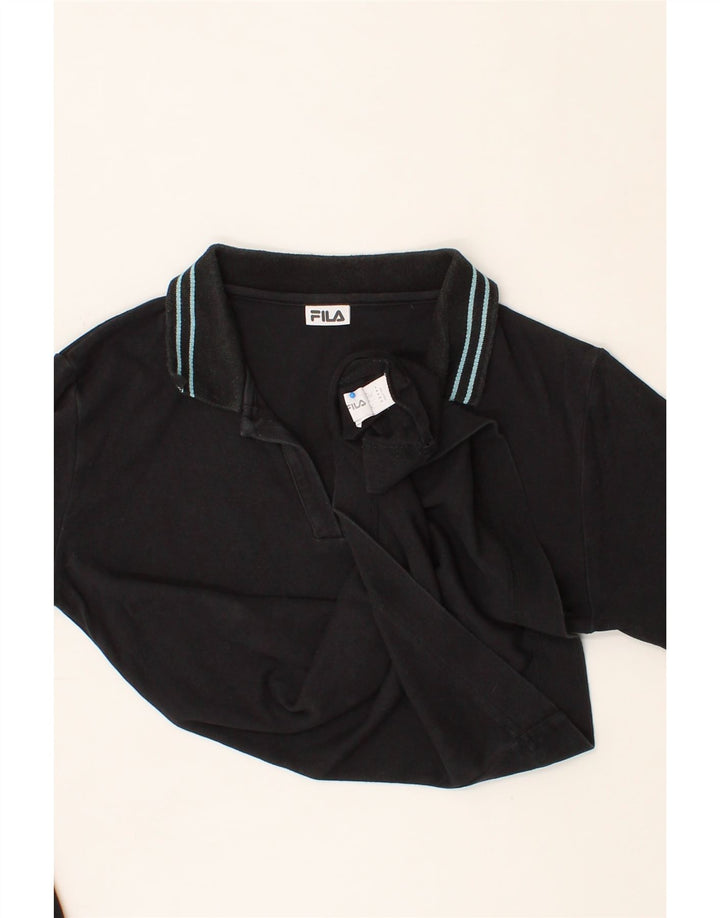FILA Womens Long Sleeve Polo Shirt UK 12 Medium Black Cotton Vintage Fila and Second-Hand Fila from Messina Hembry 
