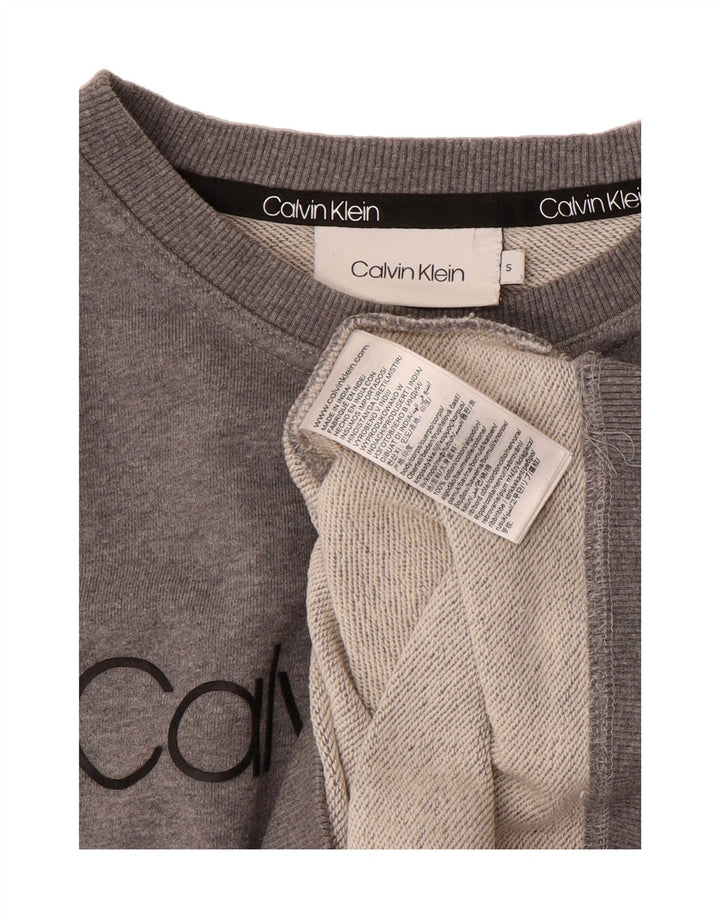CALVIN KLEIN Womens Graphic Sweatshirt Jumper UK 10 Small Grey Cotton Vintage Calvin Klein and Second-Hand Calvin Klein from Messina Hembry 