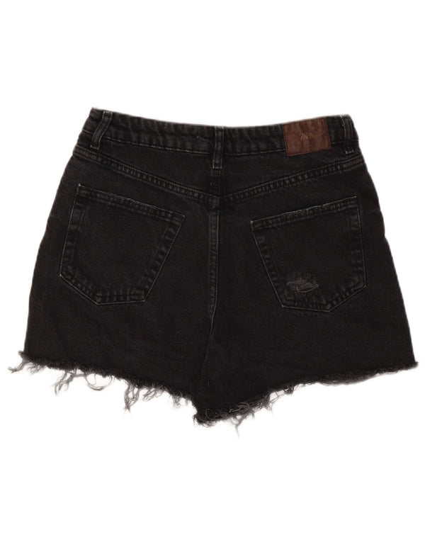 ZARA Womens Distressed Denim Shorts EU 38 Small W28 Black