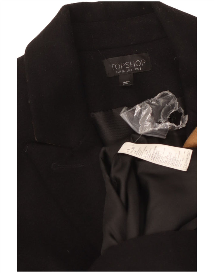 Topshop Dame Overfrakke UK 8 Lille Sort Uld