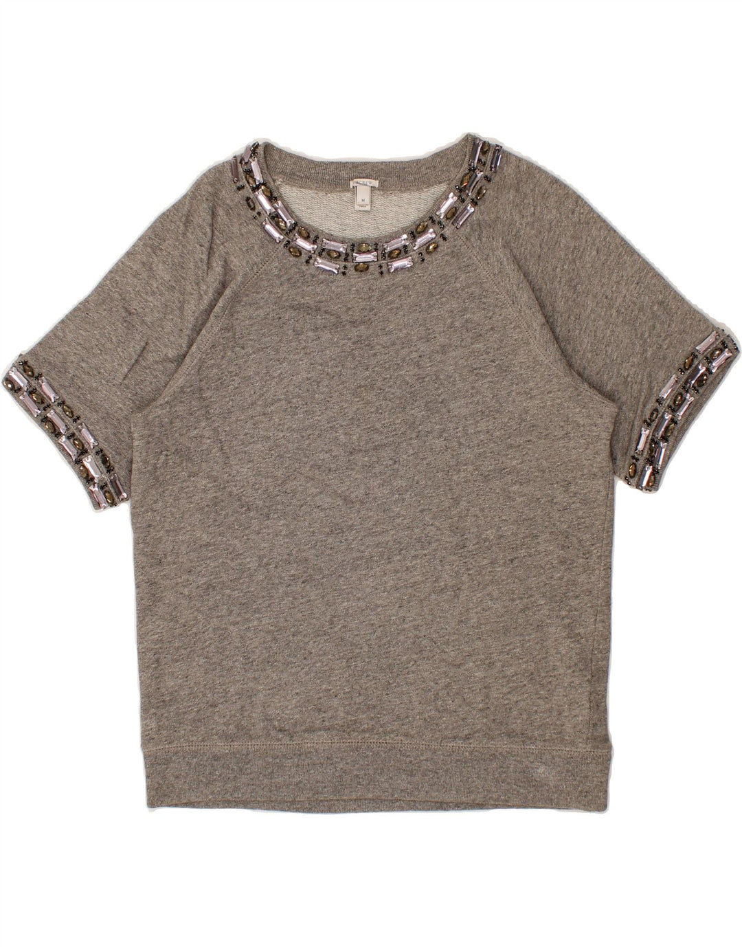 J. CREW Womens Short Sleeve Sweatshirt Jumper UK 14 Medium Grey Cotton Vintage J. Crew and Second-Hand J. Crew from Messina Hembry 
