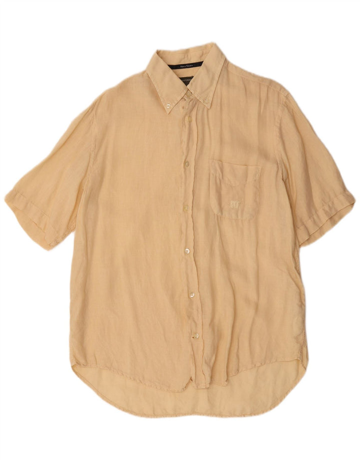 Henry Cottons Kortærmet Herreskjorte Størrelse 41 Medium Beige Linned
