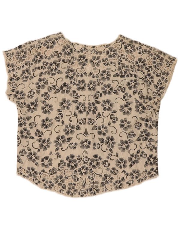Vintage dameskjorte bluse UK 16 Large Off White Floral Rayon