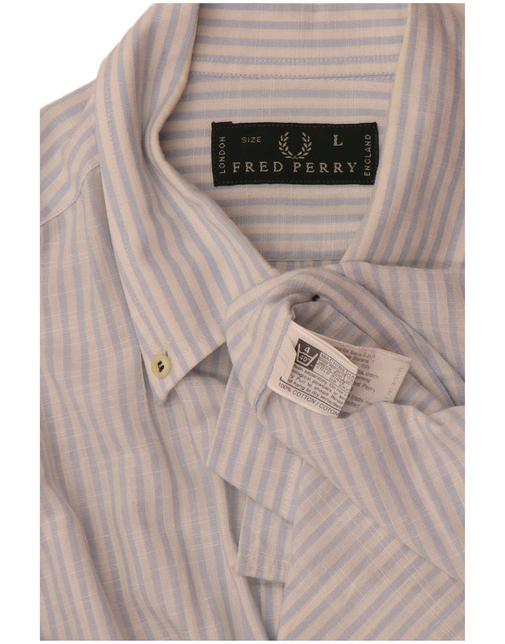 Fred Perry herreskjorte stor blå nålestribet bomuld