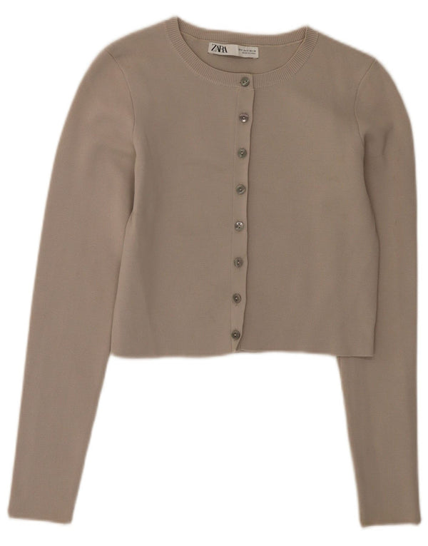 Zara Womens Crop Cardigan Sweater UK 8 Small Grey Viscose