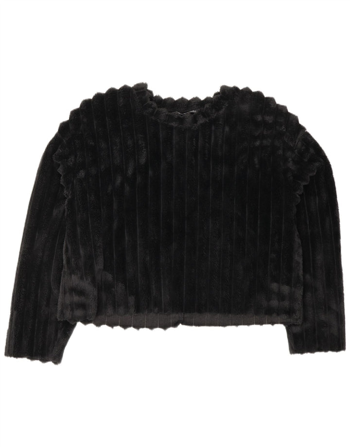 ZARA Dame Crop Fleece Jumper UK 14 Medium Sort