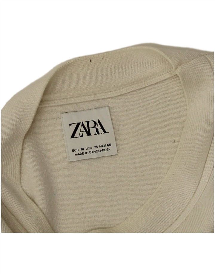 Zara Dame Boat Neck Jumper Sweater UK 14 Medium White Viscose