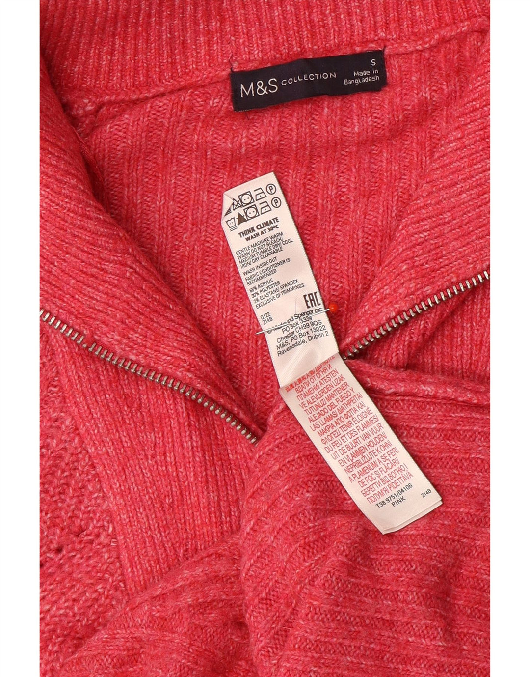 Marks & Spencer Dame Longline Zip Neck Jumper Sweater UK 10 Small Pink