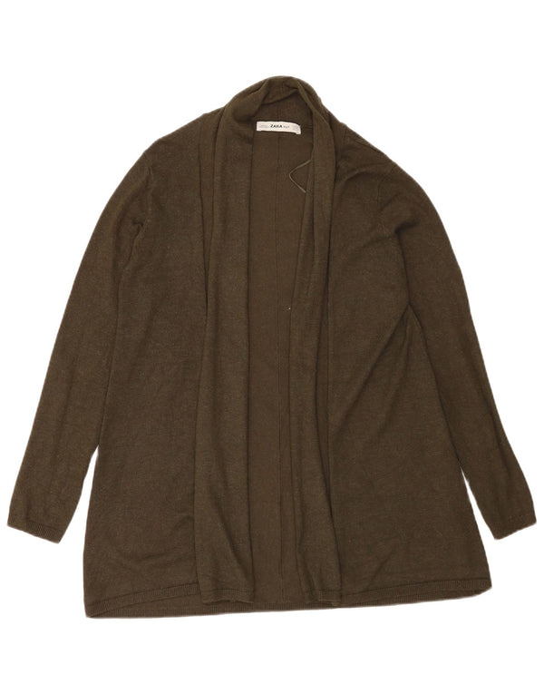 Zara Womens Open Cardigan Sweater UK 12 Medium Khaki Viscose