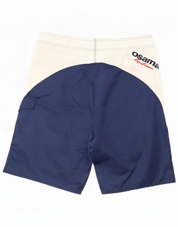 Vintage Mens Graphic Swimming Shorts 2XL Blue Colourblock Polyester